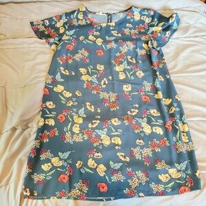 Maurice's Floral Pattern Casual Dress Size XL Teal with Red Yellow Blue Flowers